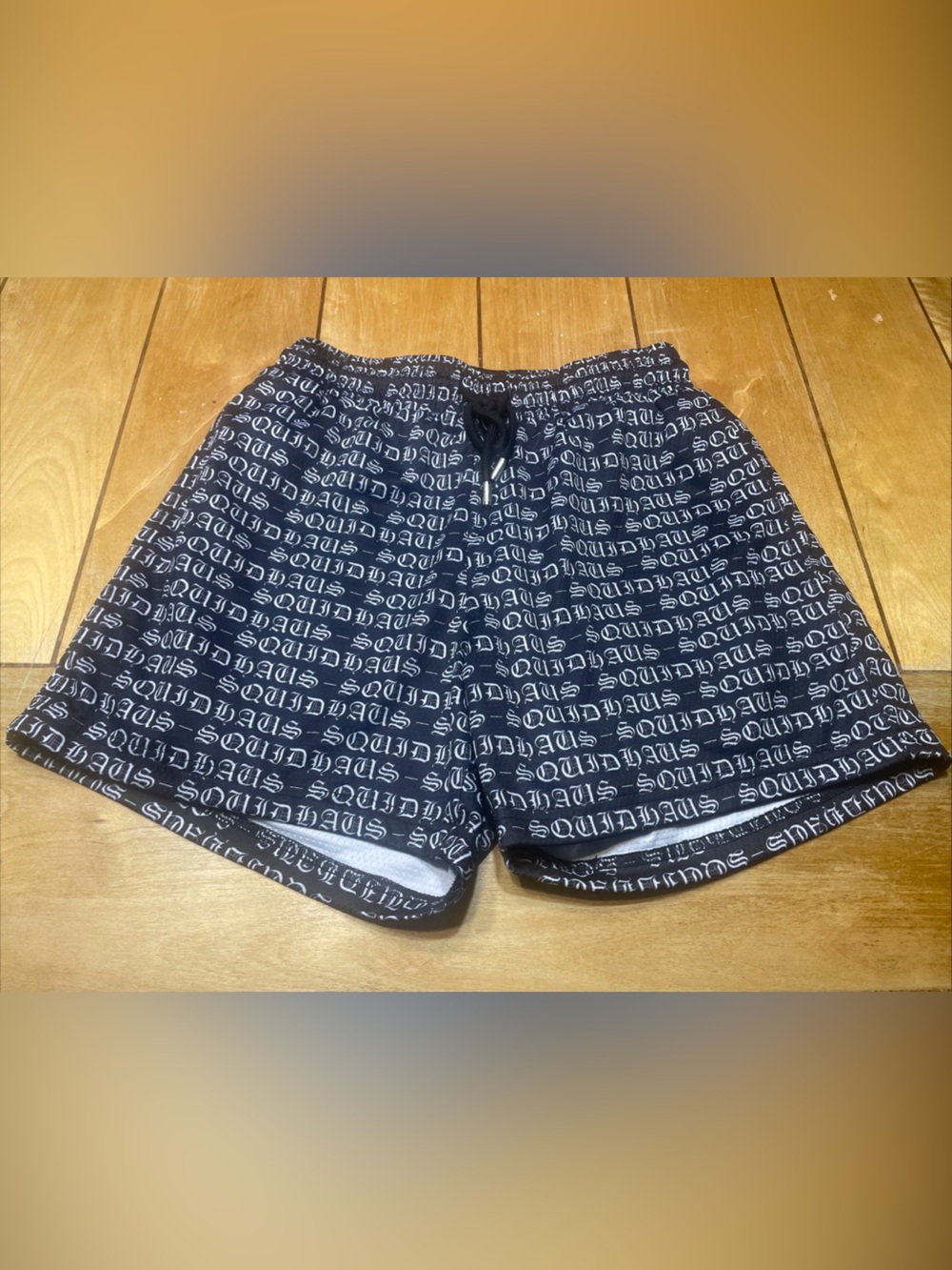 Squidhaus Black Logo AOP Athletic Shorts with Drawstring Size Small